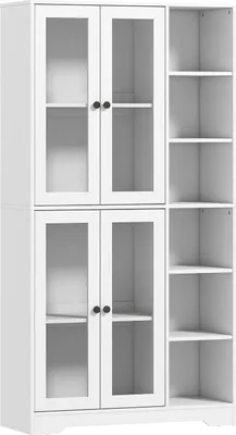 Produktbild von Küchenschrank mit Glastüren, Regalböden, 172 cm, weißes MDF