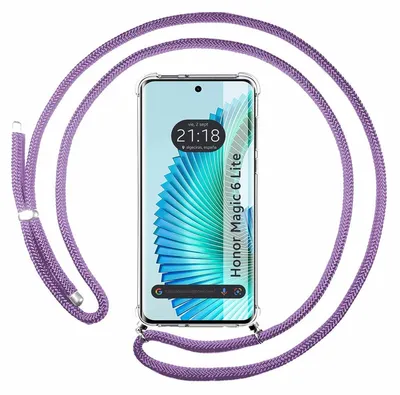 Immagine prodotto di Custodia trasparente per Huawei Honor Magic 6 Lite 5G, con cordoncino viola