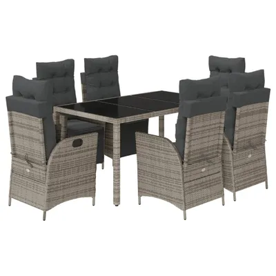 Obrázek produktu pro vidaXL 7dílný zahradní jídelní set s polštáři Grey Poly Rattan