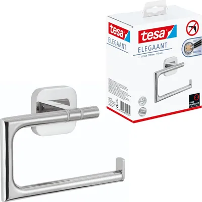 Zdjęcie produktu dla uchwyt na rolkę papieru toaletowego tesa® Elegaant, bez pokrywy, metalowy, chromowany, w komplecie z klejem