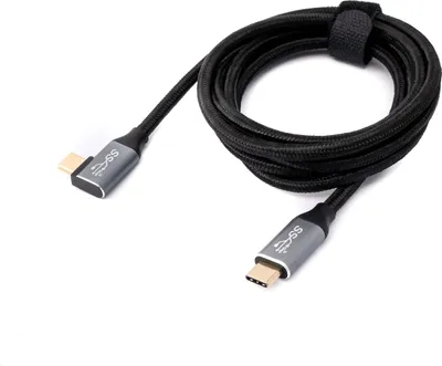 Produktbild von SYSTEM-S USB 3.1 Gen 2 Kabel 100W 150 cm Typ C Stecker zu Stecker Winkel geflochten Schwarz