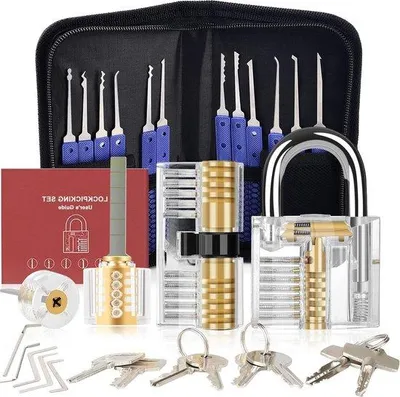 Produktbild von Famanu Lock Pick Set 36-teilig - inklusive 4 transparente Trainingsschlösser in Blau