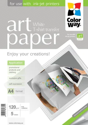 Produktbild von ColorWay Transferpapier A4 für helle Stoffe, 5 Blatt – T-Shirt Transferfolie für Inkjetdrucker, 120g/m², Weiß, Für Baumwolle, Kreatives Basteln