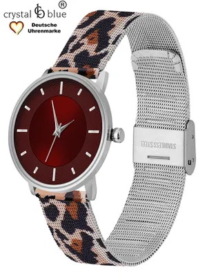Produktbild von Damen Armbanduhr Leo Leopard animal print Edelstahl Milanaise Mesh Armband Geschenk 22429