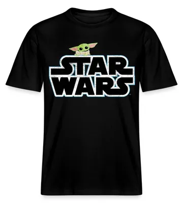 Produktbild von Star Wars: Mandalorian Schriftzug Mit Grogu Relaxed Fit Uni T-Shirt, XL, Schwarz