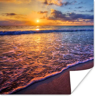 Produktbild von MuchoWow® Poster Meer - Strand - Sonnenuntergang - Wolken - Horizont 100x100 cm - Babyzimmer