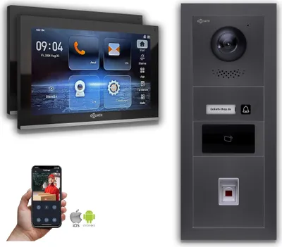 Produktbild von Goliath IP Video Türsprechanlage 10-Zoll Fingerprint RFID Anthrazit : 2 Monitore : 10 Zoll Schwarz : Unterputzdose Monitor Anzahl: 2 Monitore Monitor Farbe: 10 Zoll Schwarz Montage: Unterputzdose