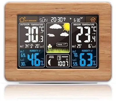 Immagine prodotto di Stazione meteorologica digitale wireless con sensore esterno - Termometro e igrometro digitali - Previsioni del tempo e orologio atomico - Stazione meteorologica di precisione per uso domestico - Colore kaki