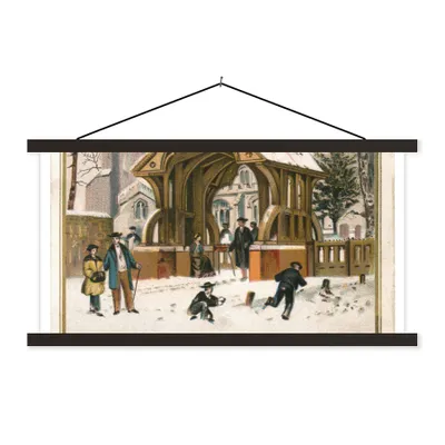 Produktbild von MuchoWow® Textilposter Weihnachten - Winter - Retro 90x45 cm mit schwarzem Rahmen - Klemmleisten