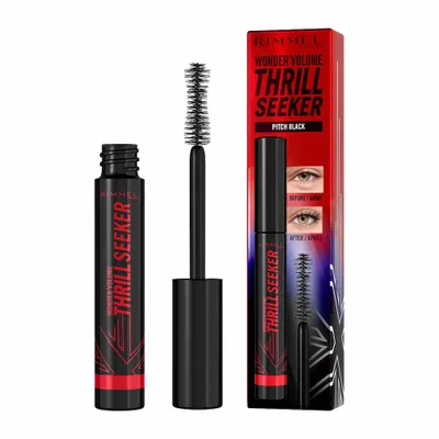 Produktbild von Rimmel Wonder'Volume Thrill Seeker tusz do rzęs z ultraczarnymi pigmentami 004 Pitch Black, 8ml