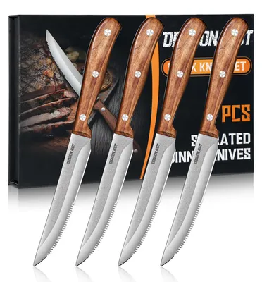 Steakmessenset 4-teilig, geschmiedet, Pakkaholzgriff, 24 cm
