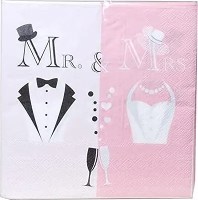 Immagine prodotto di 20 tovaglioli Mr. & Mrs. a doppio strato, 33x33 cm