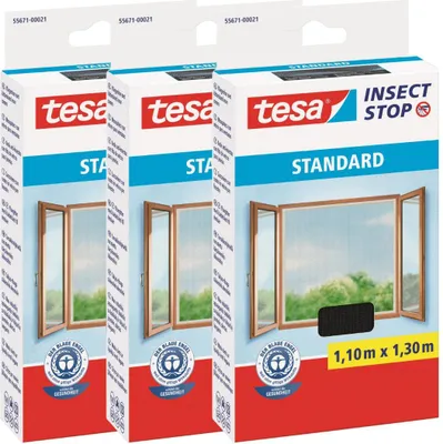 Image de TESA STANDARD Moustiquaire velcro pour fenêtre 1,1m x 1,3m noir x3