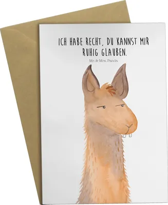 Produktbild von Mr. & Mrs. Panda Glückwunschkarte Lamakopf Genervt - Weiß - Geschenk, osterkarte, Lama, einladungskarten, dankeskarten, Büro, Azubi, weihnachtskarten, Grußkarte, Lamas
