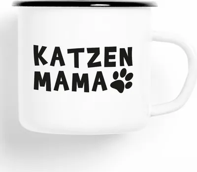Produktbild von Huuraa Emaille Tasse Katzenmama Geschenk Kaffeebecher Vintage 300ml Katzenmama Präsent