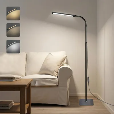 Immagine prodotto di Lampada da terra a LED dimmerabile con 3 tonalità di luce, lampada da lettura da 10 W, braccio flessibile regolabile in altezza, lampada da angolo per camera da letto, soggiorno, studio e ufficio