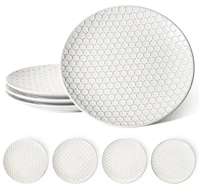 Dinnerteller-Set, 4 Stück, Keramik, weiß, 25 cm, rund, spülmaschinenfest