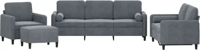 Image de vidaXL Ensemble de canapés 4 pièces avec coussins gris foncé velours