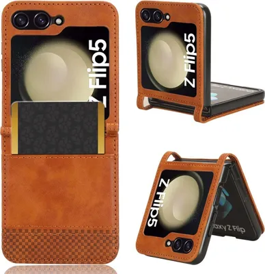 Produktbild von König Design Hülle kompatibel mit Samsung Galaxy Z Flip5 Kunstleder Handyhülle - Handy Case Braun