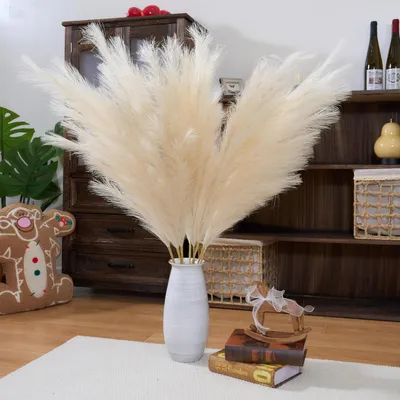 Immagine prodotto di 8 steli di pampas artificiali, altezza 110 cm, color beige, fiori artificiali soffici per decorazioni