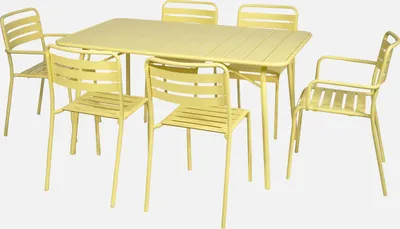 Immagine prodotto di Set tavolo da giardino pieghevole in acciaio con 2 poltrone e 4 sedie, 140cm, Giallo