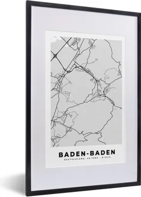 Produktbild von MuchoWow® Gerahmtes Poster Deutschland - Baden-Baden - Karte - Stadtplan - Wegbeschreibung 40x60 cm - Poster mit Schwarzem Bilderrahmen Wandposter Rahmen Foto Bilder - Poster in Rahmen