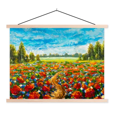 Produktbild von MuchoWow® Textilposter Malerei - Ölfarbe - Blumen - Natur 120x90 cm mit holzfarbenen Rahmen - Magnetisch