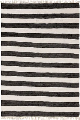 Produktbild von benuta Baumwollteppich Tom Schwarz/Weiß 160x230 cm Skandinavisch Wohnzimmerteppich Fransen Baumwolle Rechteckig