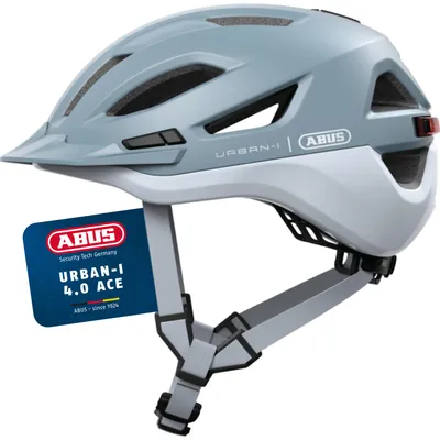 Produktbild von ABUS Stadthelm Urban-I 4.0 ACE - Fahrradhelm mit aufladbarem Rücklicht, 4 Leuchtmodi, Schirm, Zopf-Öffnung und magnetischem Verschluss - für Jugendliche, Frauen und Männer - Größe L, blau