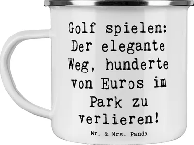 Produktbild von Mr. & Mrs. Panda Teetasse Spruch Golf Eleganz - Weiß - Geschenk, Sportler Geschenke, Sportart, Emaille Becher, Teebecher, Pott, spielen, Missgeschicke, Spaß, Haferl
