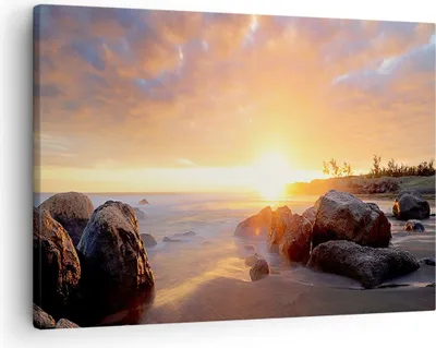 Produktbild von Bild auf Leinwand - Leinwandbild - Meer Strand Felsen - 70x50cm - Wand Bild - Wanddeko - Wandbilder - Leinwanddruck - Bilder - Kunstdruck - Wanddekoration - Leinwand bilder - Wandkunst - AA70x50-3649