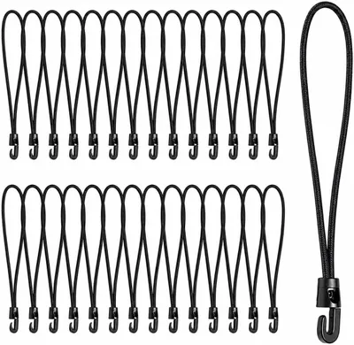 Produktbild von 30 Stück Spanngummis mit Haken, 25 cm lange elastische Planenspanner in Schwarz, wetterfeste Gummibänder für Zelt, Anhänger, Wohnwagen, Camping, Boot und Outdoor-Befestigungen