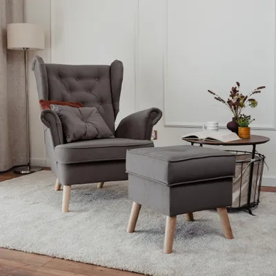 Productafbeelding van Sessel, fauteuil ALISON, inclusief voetenbankje, bekleed met stof Trinity, donkergrijs