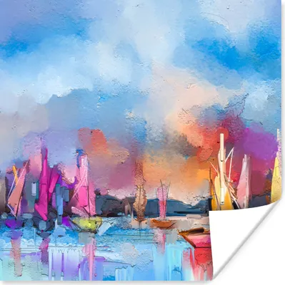 Produktbild von MuchoWow® Poster Malerei - Boote - Wasser 50x50 cm - Wohnzimmerdekoration