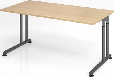 Produktbild von Schreibtisch Nilo | Eiche | Graues Gestell | BxT 160x80cm | Arbeitshöhe 68-82cm | höhenjustierbar, 1cm Raster | C-Fuß-Gestell | Rechteckform