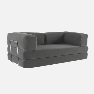 Produktbild von sweeek - 3-Sitzer-Schlafsofa im Vintage-Stil mit Cordbezug und verchromtem Außengestell - Grau