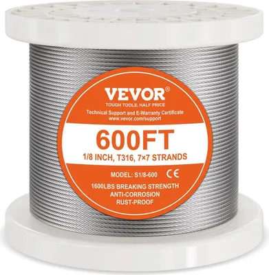 Produktbild von T316 Edelstahlkabel 1/8" 7x7 Stahlseil 600 ft Kabelgeländer