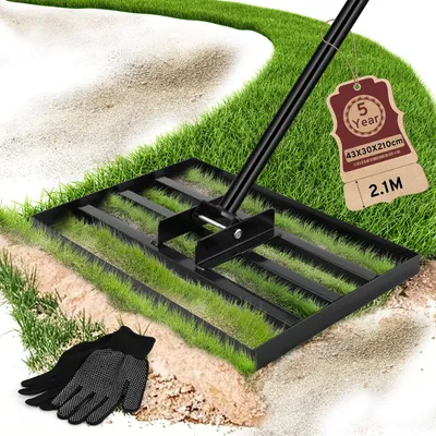 Productafbeelding van Gras Nivelleerhark voor Zware Gebruik - Verstelbare Handgreep 210 cm - Hoogwaardig IJzeren Gereedschap - Bodem Egaliseren - Topdressing - Perfect Vlak Terrain - Hark