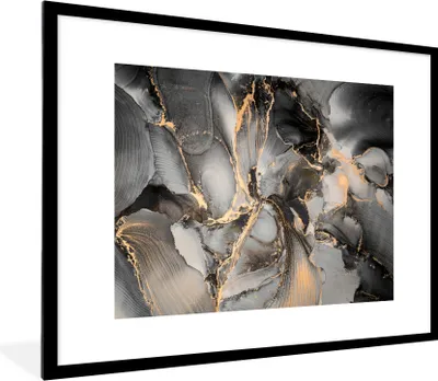 Produktbild von MuchoWow® Gerahmtes Poster Grau - Luxus - Gold - Marmor 80x60 cm - Poster mit Schwarzem Bilderrahmen Wandposter Rahmen Foto Bilder - Schlafzimmer-Dekorationen - Fotoposter