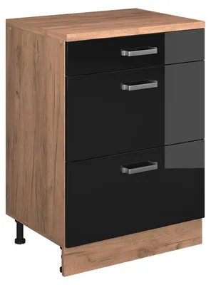 Image de Meuble sous pente Vicco R-Line Noir Haute brillance 60cm sans pente avec 3 tiroirs, Model 61719