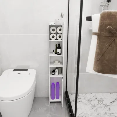 Zdjęcie produktu dla Szafka do przechowywania w toalecie z regulowaną półką, wymiary: 26 x 22 x 118 cm, kolor: biały