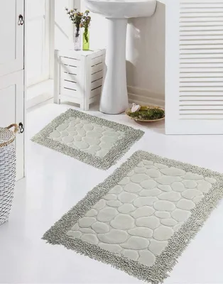 Produktbild von Badezimmerteppich Set 2 teilig - waschbar - Steinoptik in grau, Größe 50x60cm + 60x100 cm