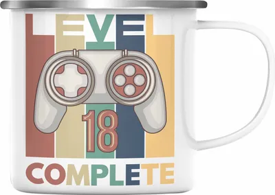 Produktbild von TRENDATION 18. Geburtstag Emaille Tasse Jungen Jungs Geschenk 18er Geschenkidee 18 Sohn Gamer (Silber)