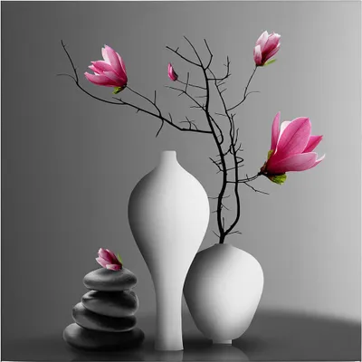 Produktbild von Leinwandbild Blumen Floral 50 x 50 cm - Wandbild Rosa - Keilrahmen Natur Wohnzimmerdeko Wanddeko Wandgemälde