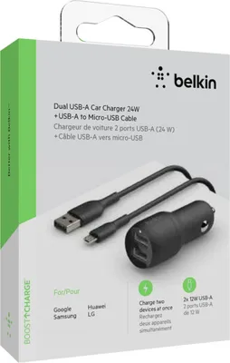 Produktbild von Belkin USB-A Kfz-Ladegerät, 24W 1m Micro-USB Kabel  CCE002bt1MBK