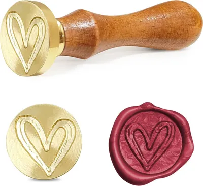 Produktbild von Herz/Lebensbaum Wachssiegel Stempel, mit 1 Abnehmbarer Messingkopf-Siegelstempel und 1 Holzgriff, für Umschlag/Einladungen/Karten/Geschenk/Retro Wachs Siegel (Herz)