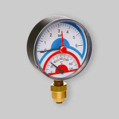 Zdjęcie produktu dla Termomanometr promieniowy z bocznym przyłączem, Ø 80 1/2", 0–6 atm, 0–120°C