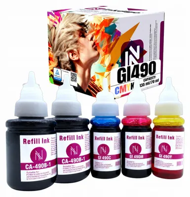 Produktbild von Inkdigo Tintenset GI490XL für Canon Pixma G1400, G1411, G2200, G2400 – CMYK, 345 ml,, KI-generiertes Bild