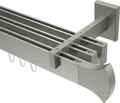 Produktbild von Interdeco Innenlaufstange / Gardinenstange mit Innenlauf Edelstahl-Optik, Typ Smartline Conex (Rundung), 14x35 mm 3-läufig, 440 cm