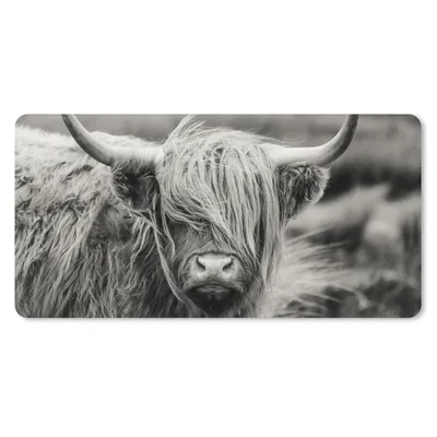 Obrázek produktu pro Podložka pod myš - Skotský horal - Kráva - Zvířata - Černobílá - Venkov - 60x30cm - Podložka pod myš
